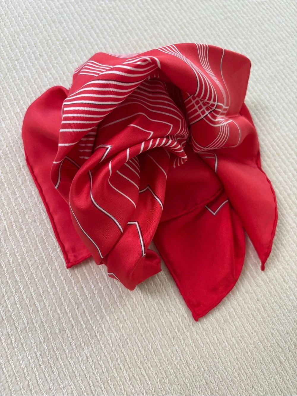 Red Geometric Square Silk Scarf